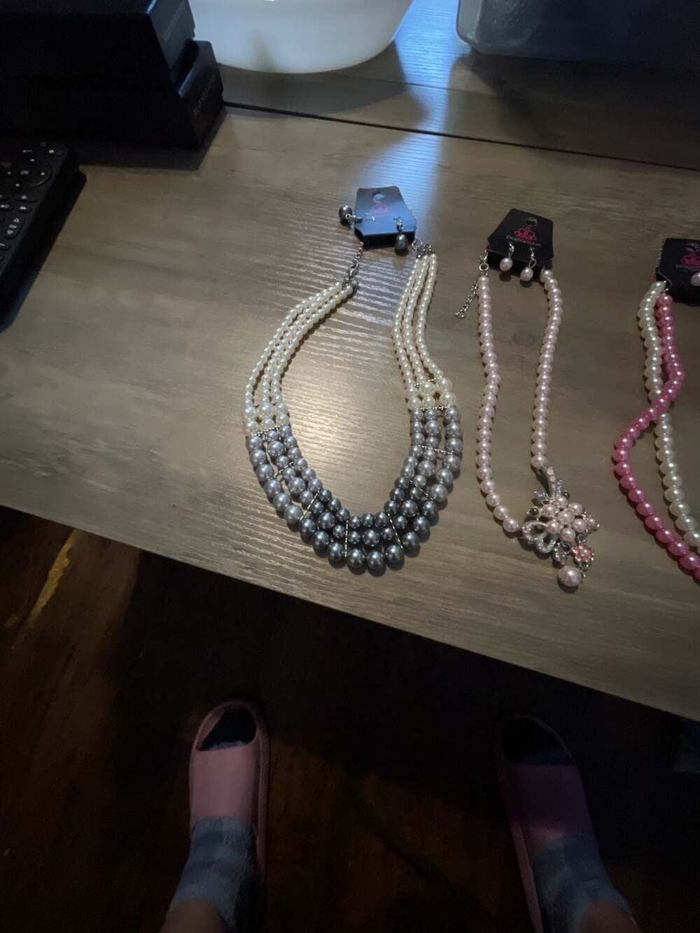 Paparazzi Lady in Waiting Silver Ombre Pearl Statement Necklace and Earrings